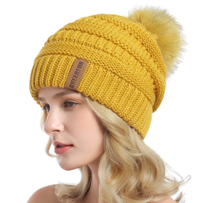 QUEENFUR Women Knit Slouchy Beanie Chunky Baggy Hat with Faux Fur Pompom Winter Soft Warm Ski Cap - Image 2